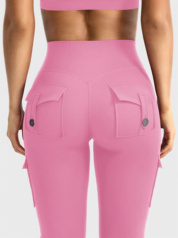 Pink Flared Cargo Leggings