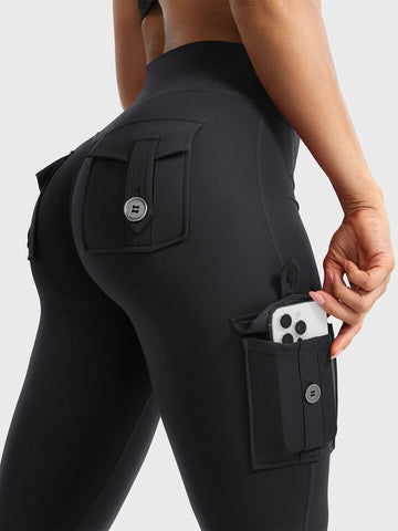 Black Flared Cargo Leggings