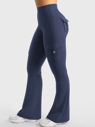 Blue Flared Cargo Leggings