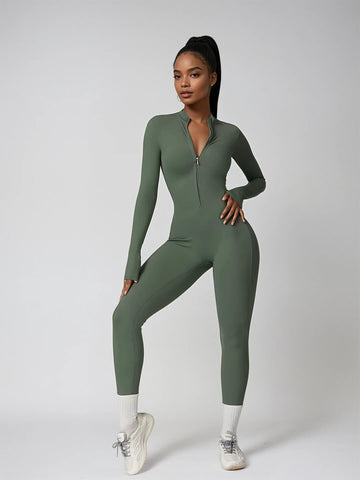 Green Sculpt Zip Jumpsuit